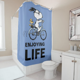 Peanuts   Snoopy & Woodstock Bicycle Shower Curtain