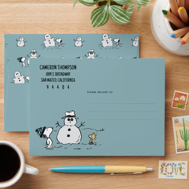 Peanuts | Snoopy & Woodstock Build A Snowman Envelope (Desk)