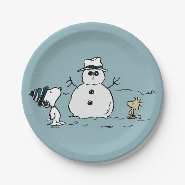 Peanuts | Snoopy & Woodstock Build A Snowman Paper Plate (Front)