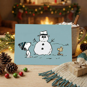 Peanuts Snoopy & Woodstock Build A Snowman Postcard