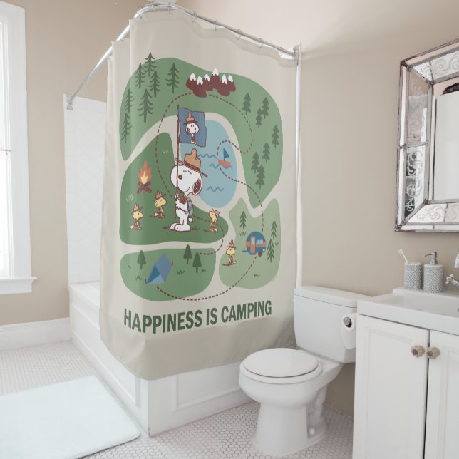 Peanuts | Snoopy & Woodstock Camp Map Shower Curtain (In Situ)