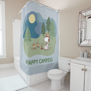 Peanuts   Snoopy & Woodstock Camp Site Shower Curtain