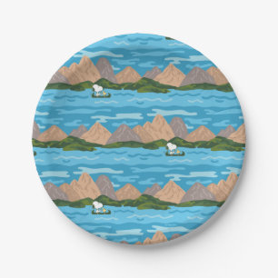 Peanuts   Snoopy & Woodstock Canoe Ride Pattern Paper Plate
