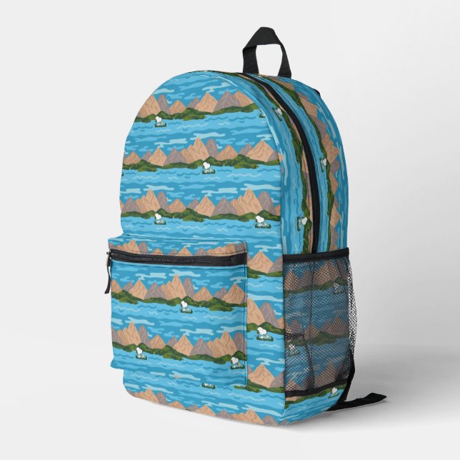 Peanuts | Snoopy & Woodstock Canoe Ride Pattern Printed Backpack (Back Corner Right)
