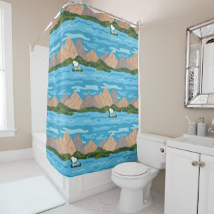 Peanuts   Snoopy & Woodstock Canoe Ride Pattern Shower Curtain
