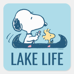 Peanuts   Snoopy & Woodstock Canoe Square Sticker