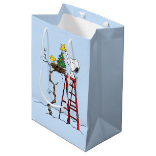 Peanuts   Snoopy & Woodstock Christmas Tree Medium Gift Bag