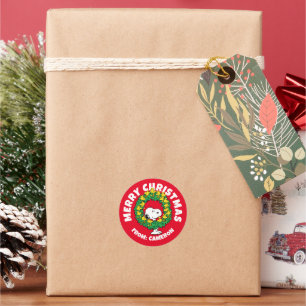 Peanuts Snoopy & Woodstock Christmas Wreath Classic Round Sticker