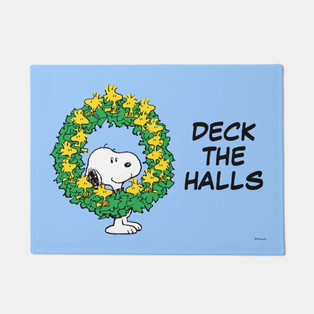 Peanuts | Snoopy & Woodstock Christmas Wreath Doormat (Front)
