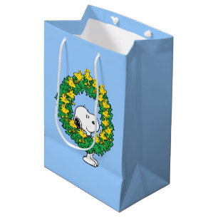 Peanuts   Snoopy & Woodstock Christmas Wreath Medium Gift Bag