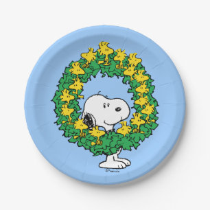 Peanuts   Snoopy & Woodstock Christmas Wreath Paper Plate