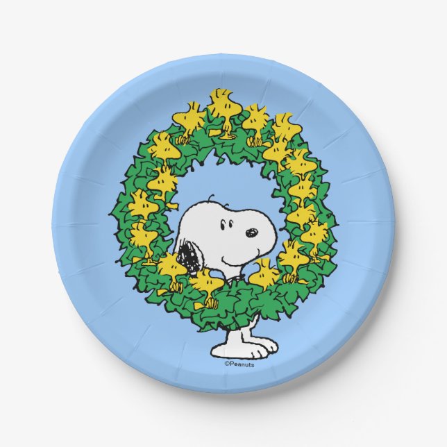 Peanuts | Snoopy & Woodstock Christmas Wreath Paper Plate (Front)