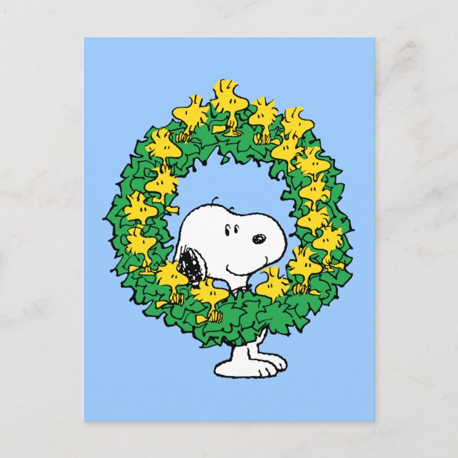 Peanuts | Snoopy & Woodstock Christmas Wreath Postcard (Front)