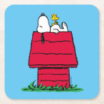 Peanuts | Snoopy & Woodstock Doghouse Square Paper Coaster<br><div class="desc">Check out this fun Peanuts design featuring Snoopy and Woodstock.</div>