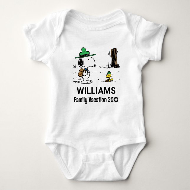 Peanuts | Snoopy & Woodstock Family Vacation Baby Bodysuit (Front)