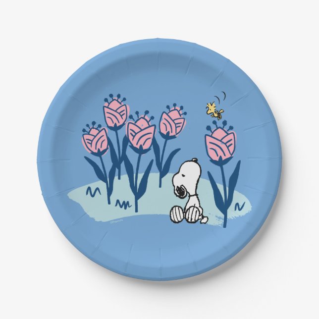 Peanuts | Snoopy & Woodstock Flower Garden Paper Plate (Front)