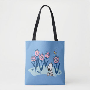 Peanuts   Snoopy & Woodstock Flower Garden Tote Bag