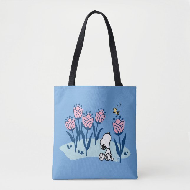 Peanuts | Snoopy & Woodstock Flower Garden Tote Bag (Front)