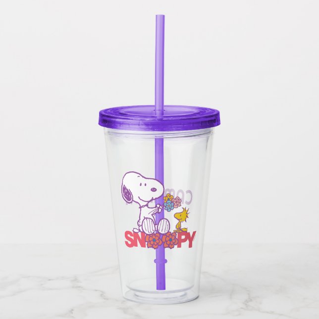 Peanuts | Snoopy & Woodstock Flowers Acrylic Tumbler (Front)