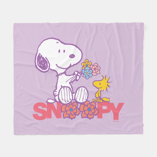 Peanuts | Snoopy & Woodstock Flowers Fleece Blanket (Front (Horizontal))