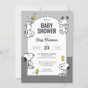 Peanuts   Snoopy & Woodstock Grey Baby Shower Invitation