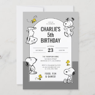 Peanuts Snoopy & Woodstock Grey Birthday Invitation