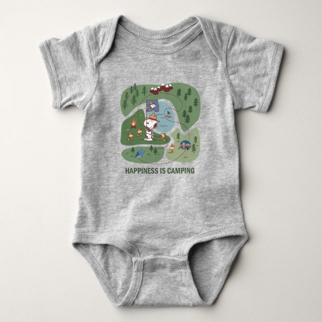 Peanuts | Snoopy & Woodstock Happiness is Camping Baby Bodysuit (Front)
