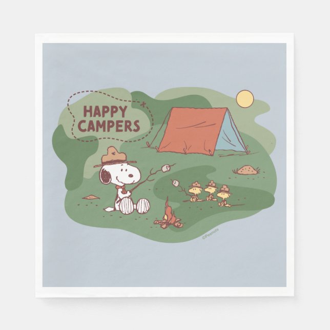Peanuts | Snoopy & Woodstock Happy Campers Napkin (Front)