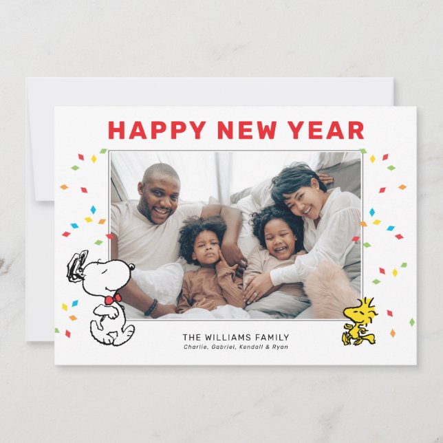 Peanuts | Snoopy & Woodstock Happy New Year Holiday Card (Front)