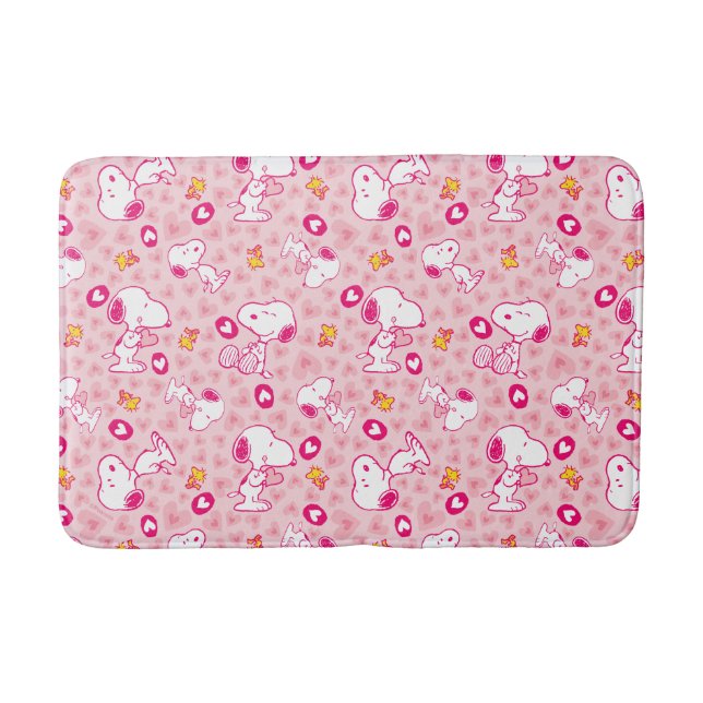 Peanuts | Snoopy & Woodstock Heart Pattern Bath Mat (Front)