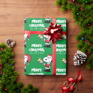 Peanuts Snoopy & Woodstock Ho Ho Add Your Name Wrapping Paper
