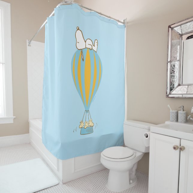 Peanuts | Snoopy & Woodstock Hot Air Balloon Shower Curtain (In Situ)