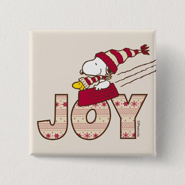 Peanuts | Snoopy & Woodstock Joy Sled Ride 15 Cm Square Badge (Front)