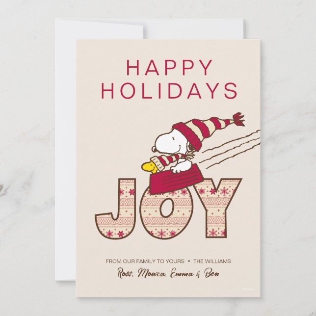Peanuts | Snoopy & Woodstock Joy Sled Ride Holiday Card (Front)