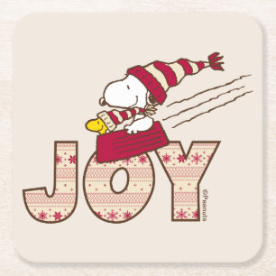 Peanuts   Snoopy & Woodstock Joy Sled Ride Square Paper Coaster