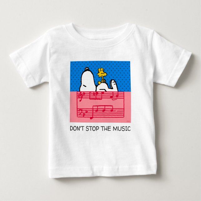 Peanuts | Snoopy & Woodstock Music & Polka Dots Baby T-Shirt (Front)