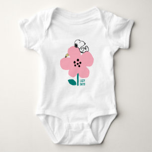 Peanuts Snoopy & Woodstock Nap on Pink Flower Baby Bodysuit