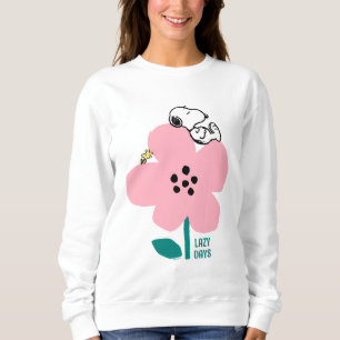 Peanuts Snoopy & Woodstock Nap on Pink Flower Sweatshirt