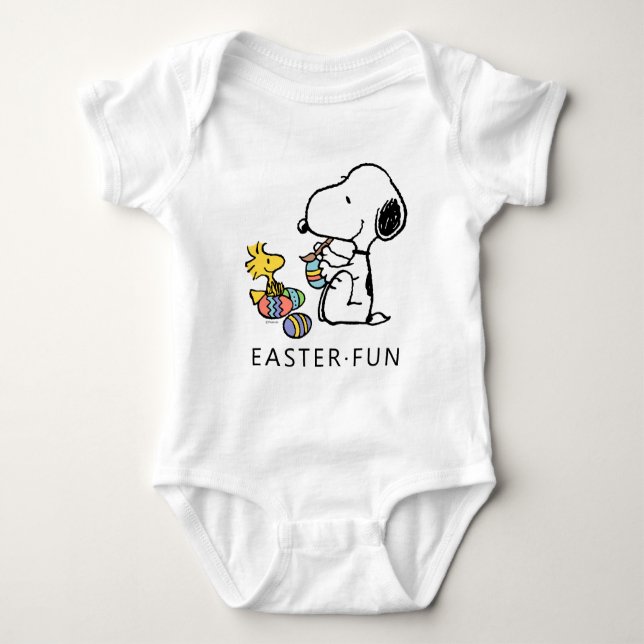 Peanuts | Snoopy & Woodstock Painting Eggs Baby Bodysuit (Front)