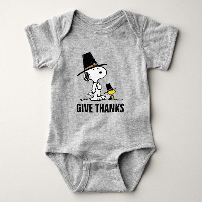 Peanuts | Snoopy & Woodstock Pilgrim Baby Bodysuit (Front)