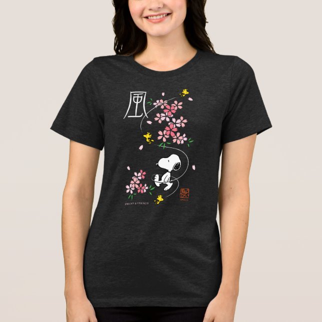 Peanuts | Snoopy & Woodstock Pink Spring Blossoms Tri-Blend Shirt (Front)