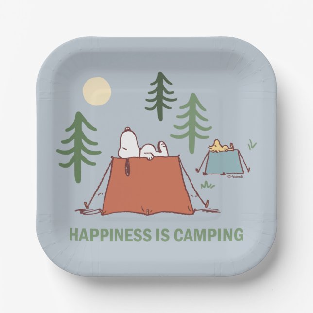 Peanuts | Snoopy & Woodstock Pitching Tents Paper Plate (Front)