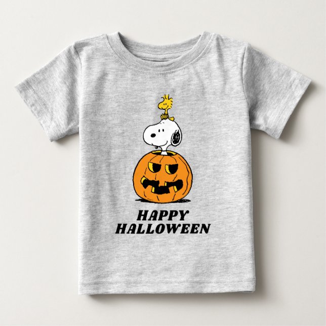 Peanuts | Snoopy & Woodstock Pop-up Pumpkin Baby T-Shirt (Front)