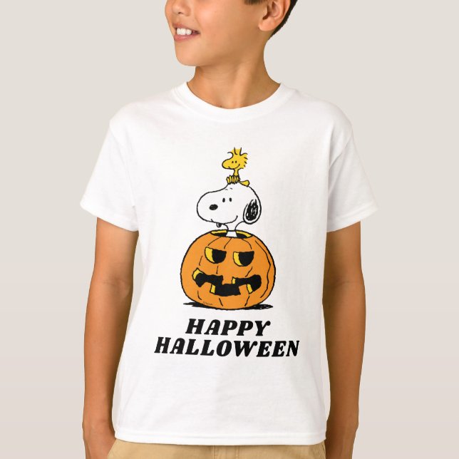 Peanuts | Snoopy & Woodstock Pop-up Pumpkin T-Shirt (Front)