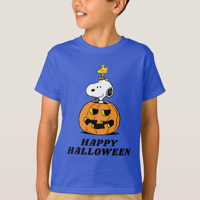 Peanuts | Snoopy & Woodstock Pop-up Pumpkin T-Shirt (Front)