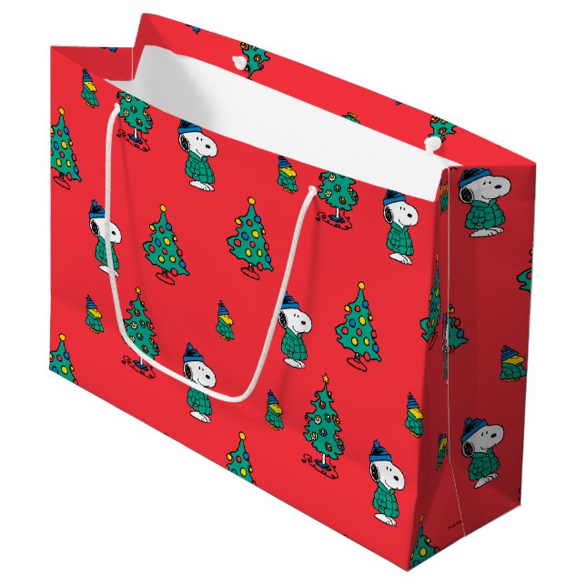 Peanuts | Snoopy & Woodstock Red Christmas Pattern Large Gift Bag (Front Angled)