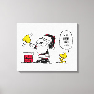 Peanuts   Snoopy & Woodstock Santa Bell Ringer Canvas Print