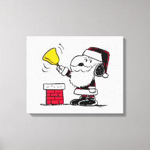 Peanuts   Snoopy & Woodstock Santa Bell Ringer Canvas Print