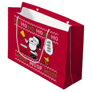 Peanuts Snoopy & Woodstock Santa Bell Ringer Large Gift Bag