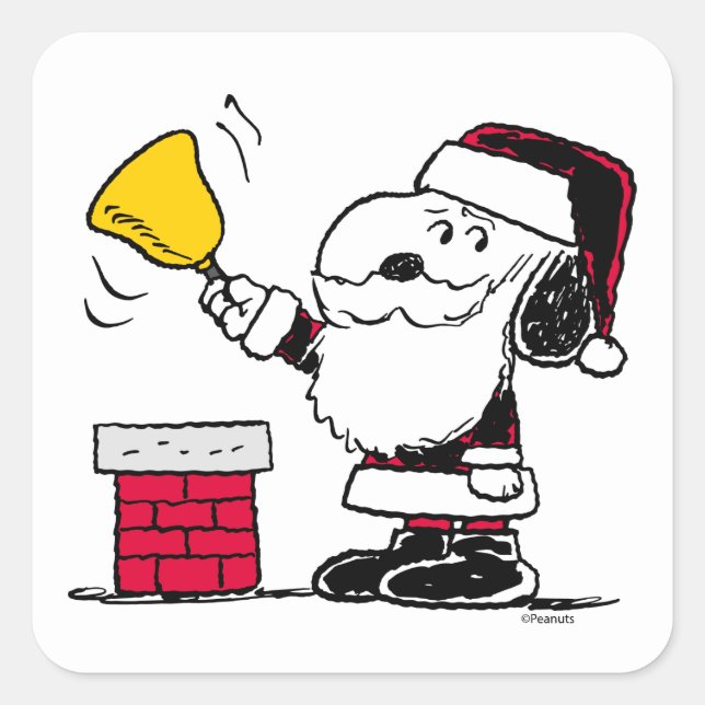 Peanuts | Snoopy & Woodstock Santa Bell Ringer Square Sticker (Front)
